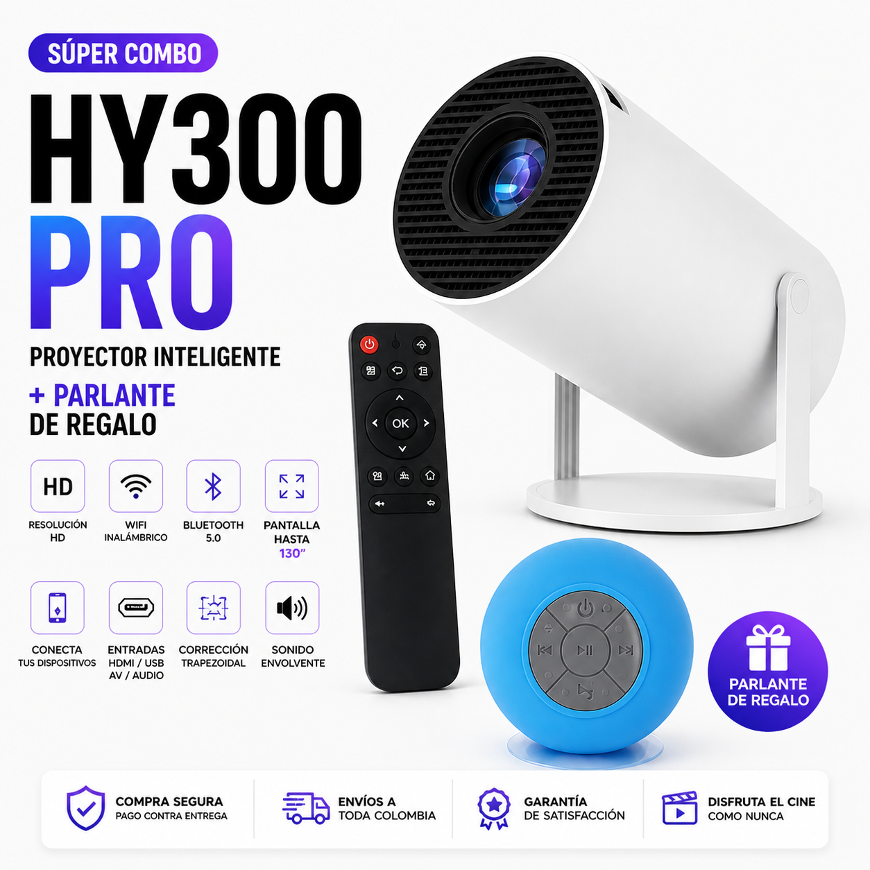 Proyector HY300 Pro + Parlante Gratis